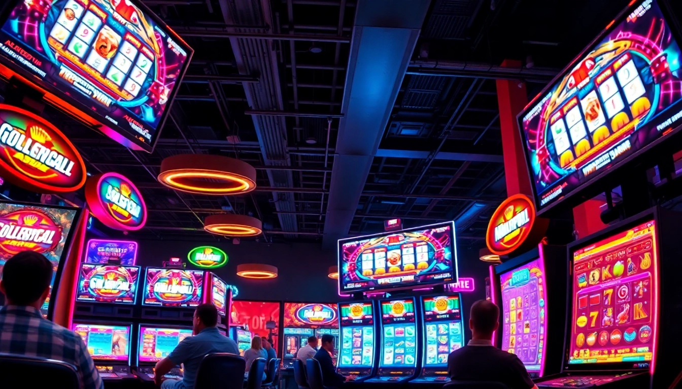 Menampilkan gudangcuan dengan pengaturan gaming profesional yang penuh warna dan menarik.