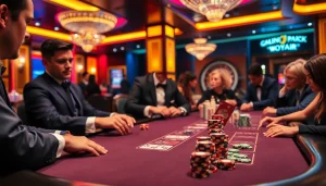 High-stakes poker action at Haywin casino with professional players and vibrant atmosphere.