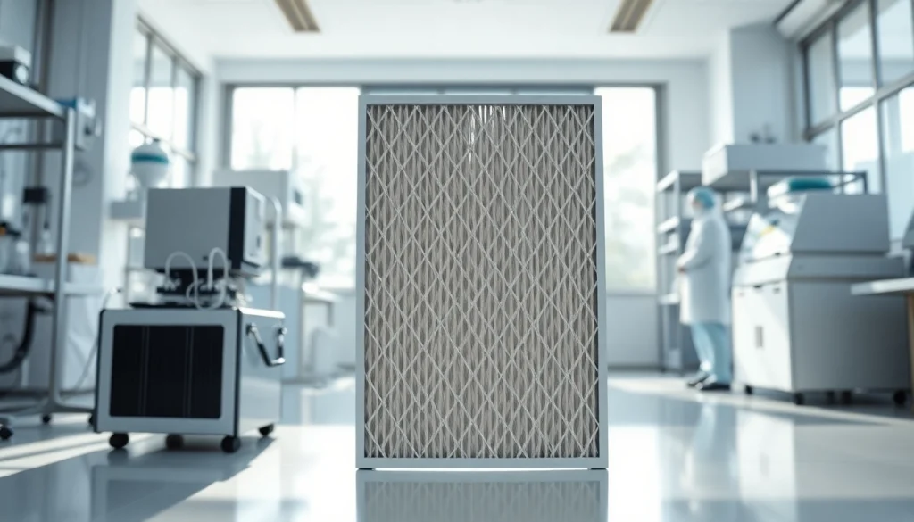 HEPA filter in a professional lab setting showcasing its intricate design and function for air purification.