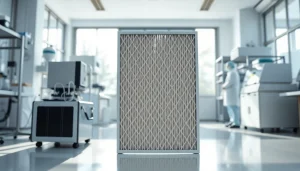 HEPA filter in a professional lab setting showcasing its intricate design and function for air purification.