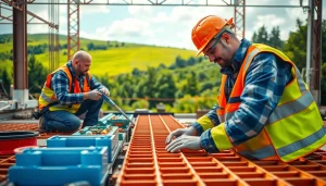GRP Grating Supplier technician installing durable grating on a construction site.