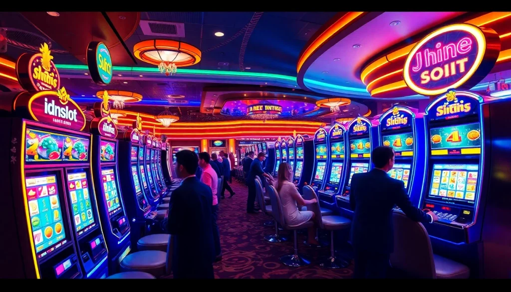 Players winning at idnslot machines in a vibrant casino scene full of excitement.