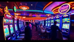 Players winning at idnslot machines in a vibrant casino scene full of excitement.
