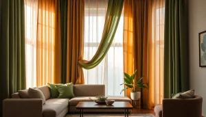 Verduisterende gordijnen in een stijlvolle woonkamer met een warme sfeer en natuurlijke lichtinval.