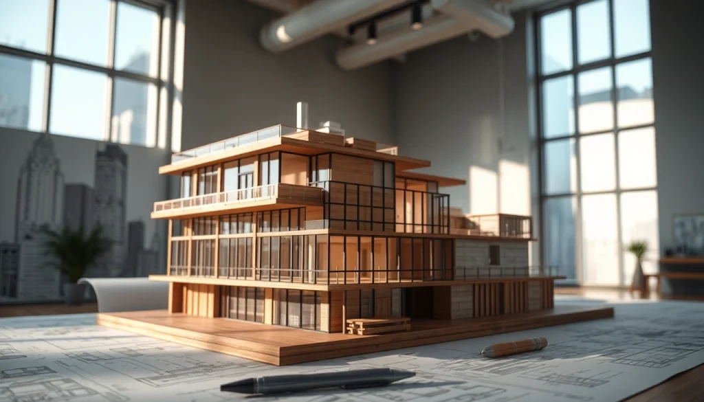 Architekturmodellbau Leipzig in moderner Studioeinrichtung mit umfassenden Details und kreativer Atmosphäre.