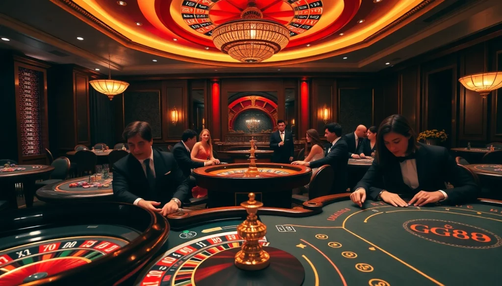Experience thrilling games at GG88's elegant casino with poker tables and roulette.