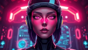 AI NSFW character in a futuristic VR setting, highlighting digital interactions.