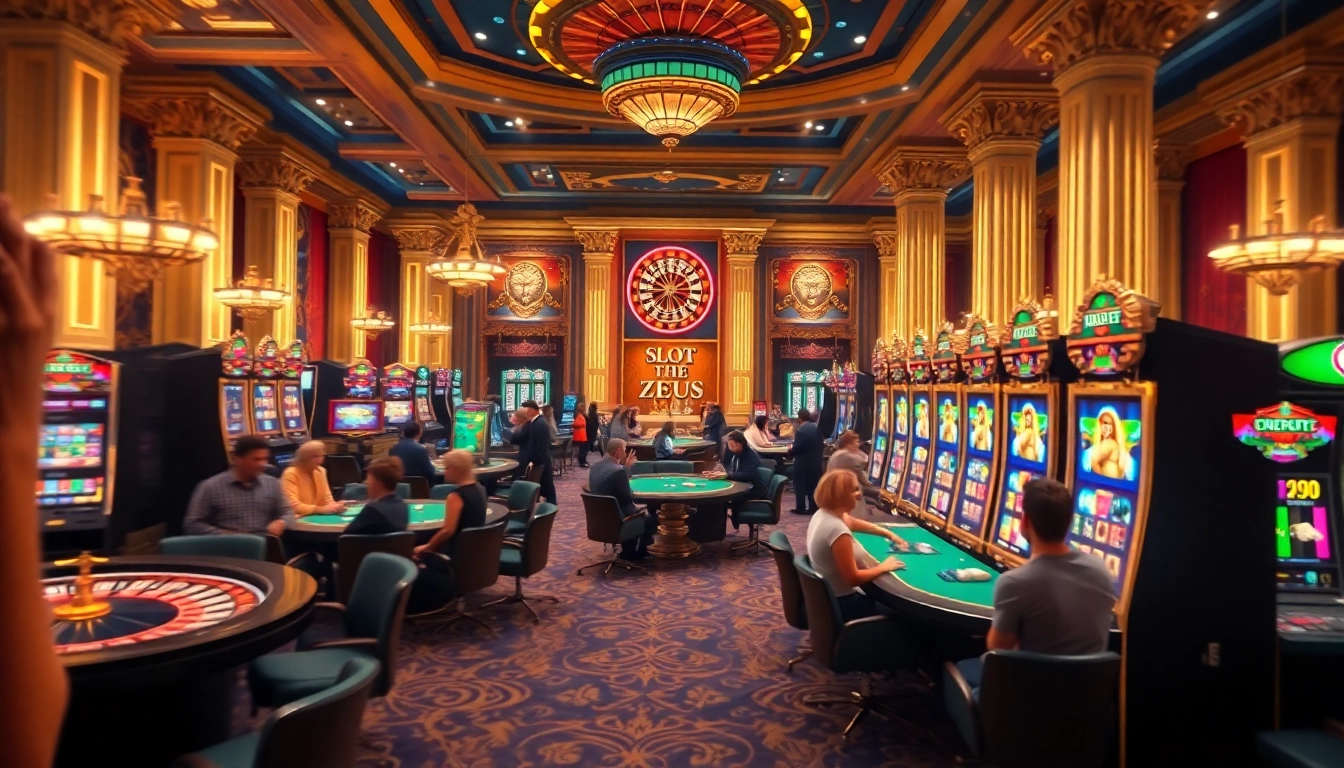 Spin to win at the Slot Zeus machine in a luxurious casino atmosphere.