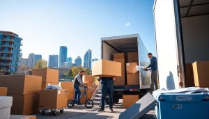 Long distance movers Calgary assisting customers with moving services in a vibrant setting.