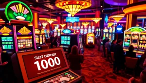 Para pemain menikmati sensasi slot deposit 1000 dalam suasana kasino yang penuh warna, menampilkan kegembiraan dan kemewahan.