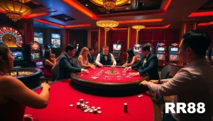RR88 players enjoying a thrilling casino experience at a vibrant gaming table.