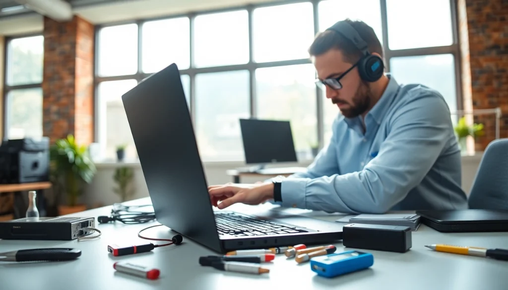 zirvegrupbilgisayar alanında uzman bir teknisyenin laptop tamir ederken görünümü.