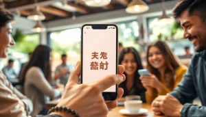 기프티콘 사용자가 기프티콘을 전송하는 밝고 따뜻한 카페 환경에서 소통하는 모습