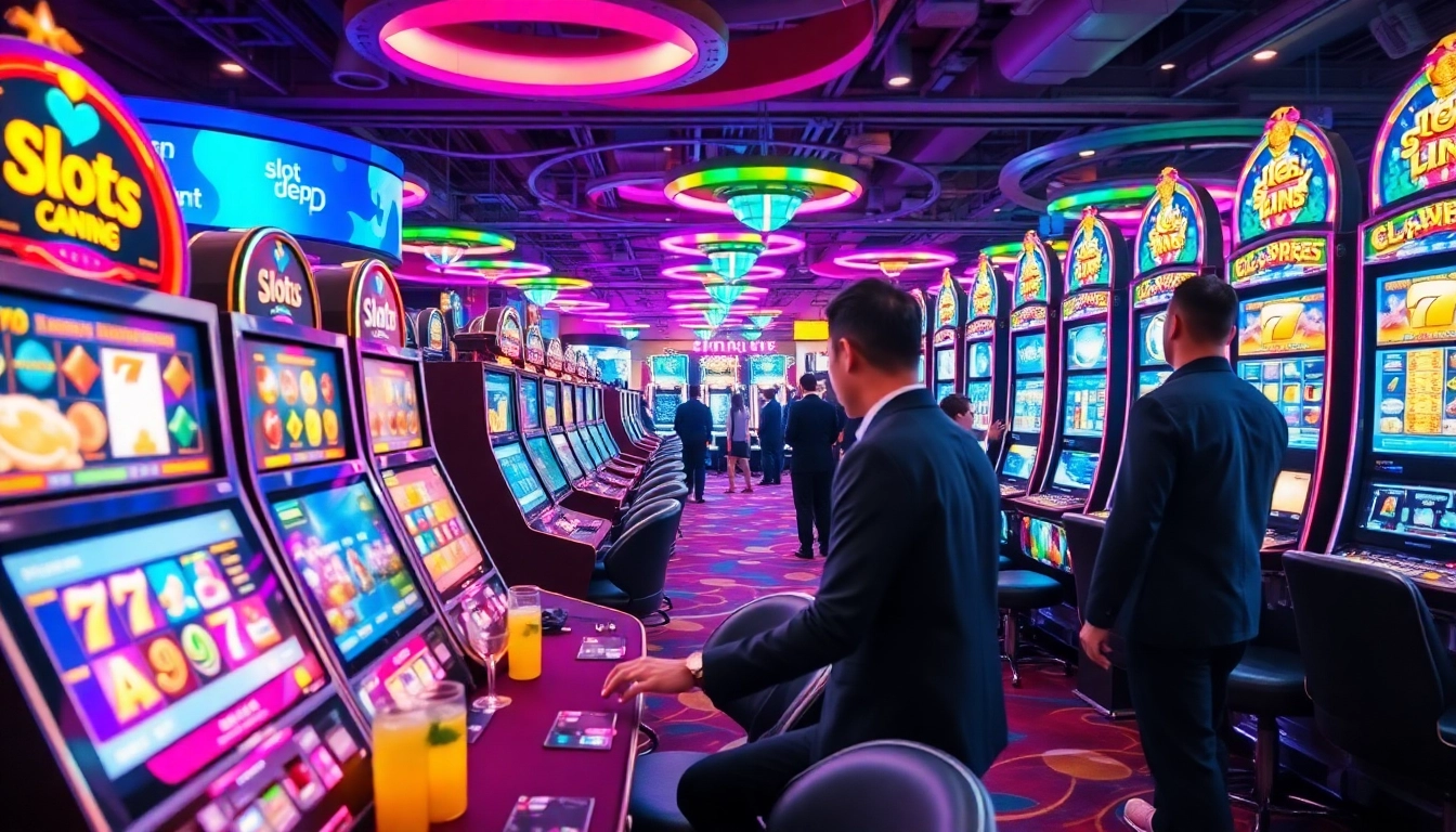 Rasakan kegembiraan bermain dengan Slot Depo 5K pada mesin slot modern dalam suasana kasino yang semarak.