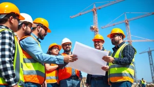 Enhancing construction site safety through teamwork and proper gear on a busy site.