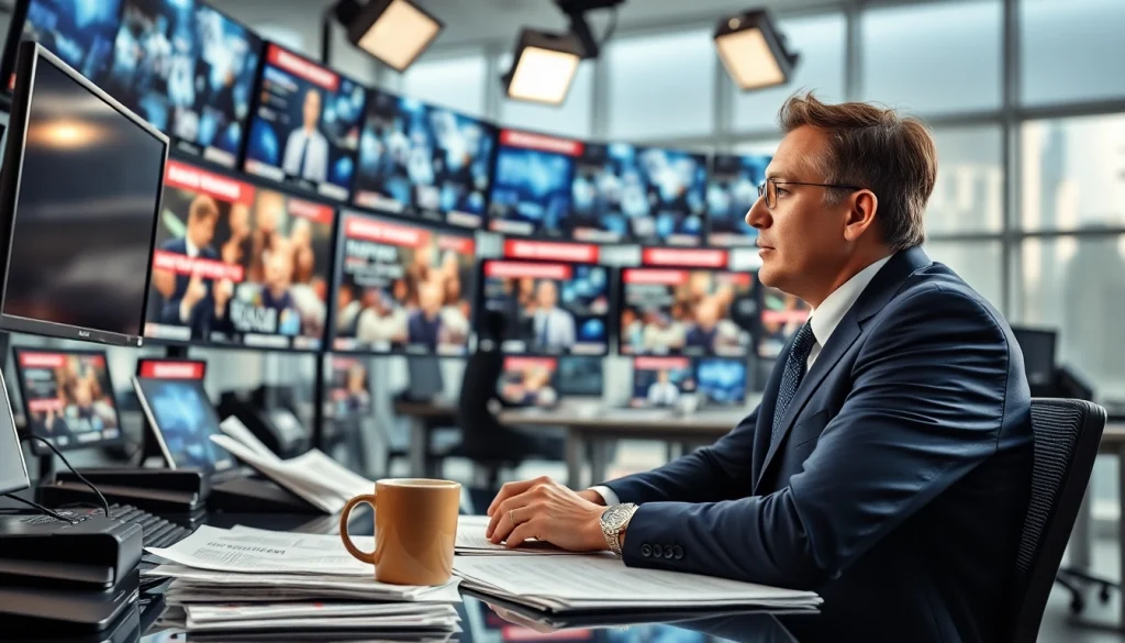 Capture the essence of news reporting at https://www.thedailynewsonline.com with a busy newsroom ambiance.