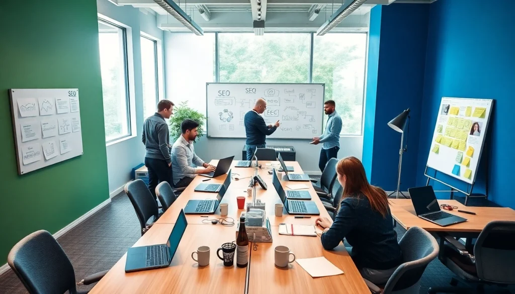 Optimizing SEO strategies at agentur seo mit einem kreativen Team in einem modernen Büro.