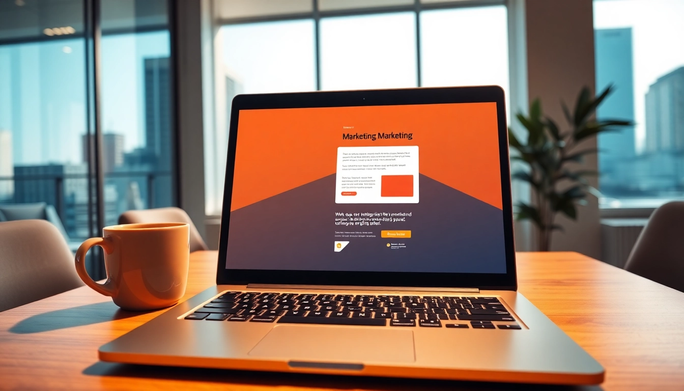 Design engaging hubspot marketing email on a professional laptop in a modern office.