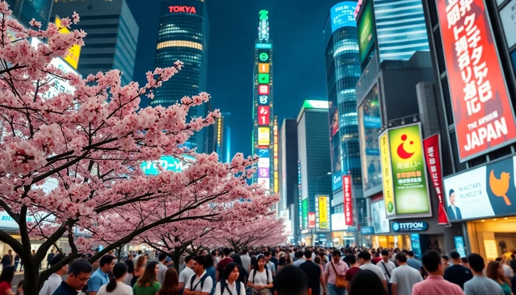 日本のトレンドトピックスを象徴する東京の夜の賑やかな街の風景