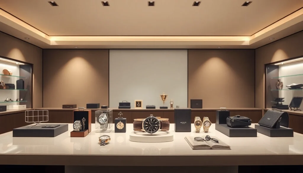 레플리카 제품을 세련되게 전시하는 모습, 현대적인 배경과 함께.