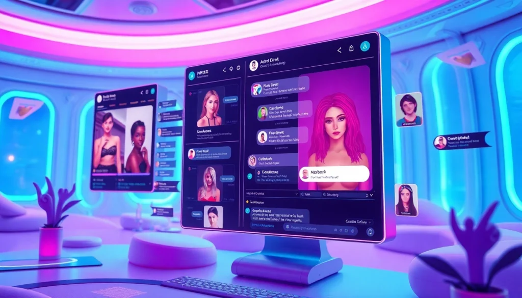 The best NSFW AI chatbots showcased in a vibrant digital landscape, highlighting user interactions and character engagement.