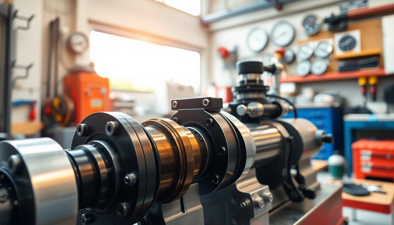 Showcasing custom hydraulic equipment with precision design elements in an industrial workshop.
