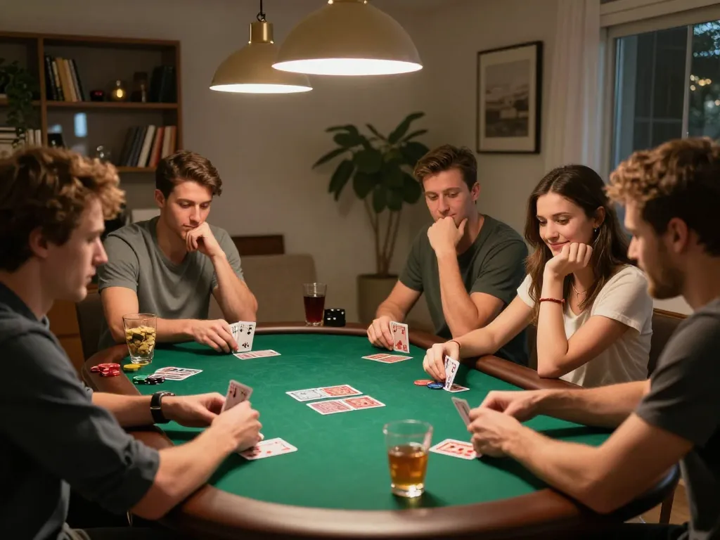 Friends enjoying a poker night at home, showcasing online casinos in Canada reddit participation.