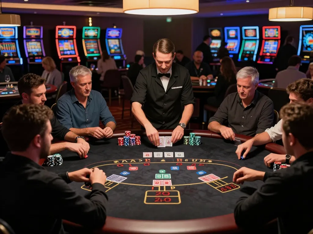 Experienced players strategizing during an exciting blackjack game at a casino, highlighted by the vibrant atmosphere of hidden wiki 2026 links.