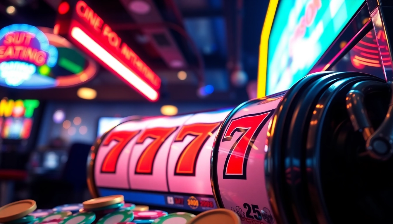 Experience the excitement of slot777 with a vivid and engaging casino scene, highlighting vibrant colors.