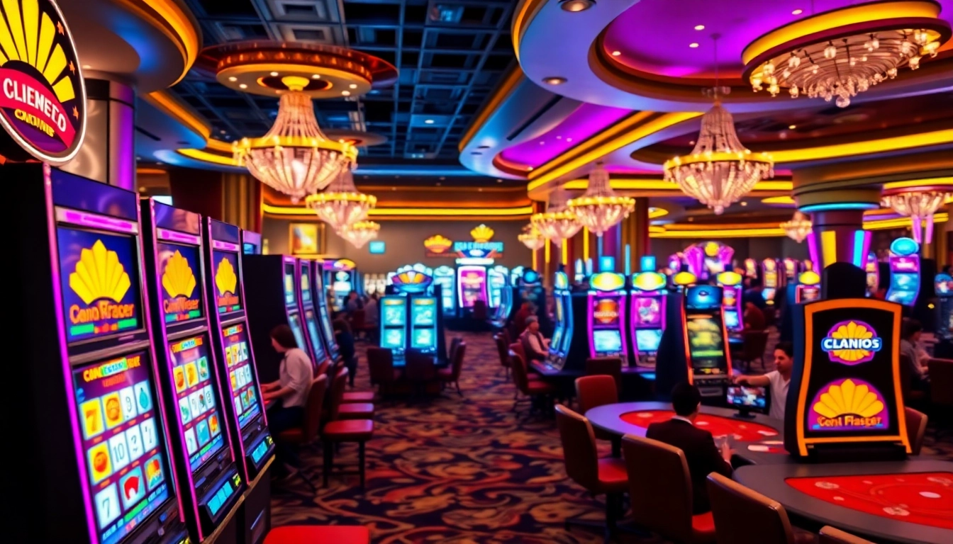 Engaging atmosphere of a non gamstop casino with vibrant gaming machines and excited players.