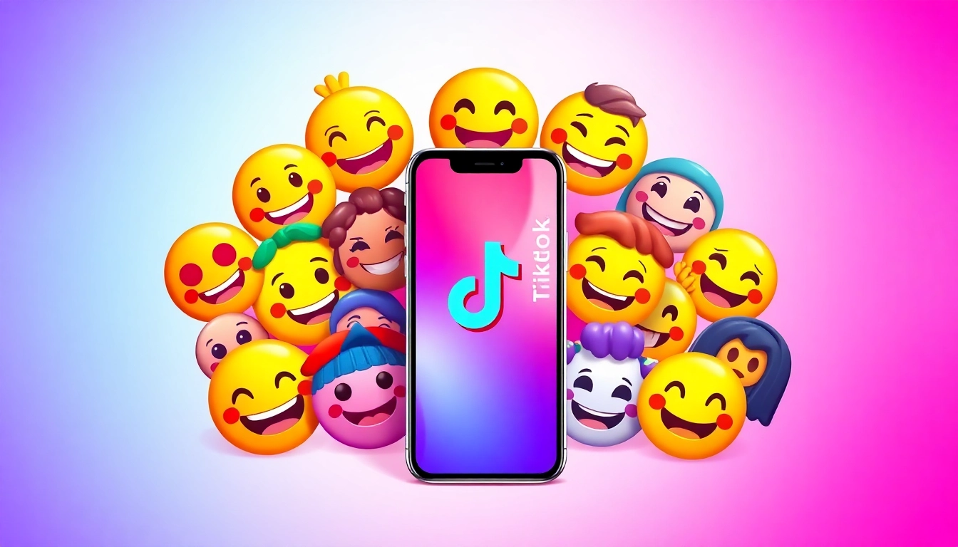 Engaging display of tiktok emojis surrounding a smartphone representing social media interaction. related image