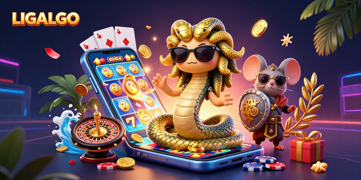 LIGALGO offers exciting online gaming opportunities with a dynamic, colorful scene featuring Medusa and a warrior mouse.
