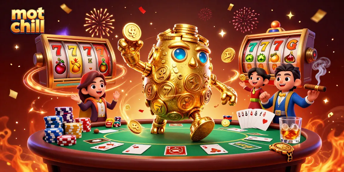 Experience thrilling action with mot chill featuring a golden golem and vibrant casino elements.