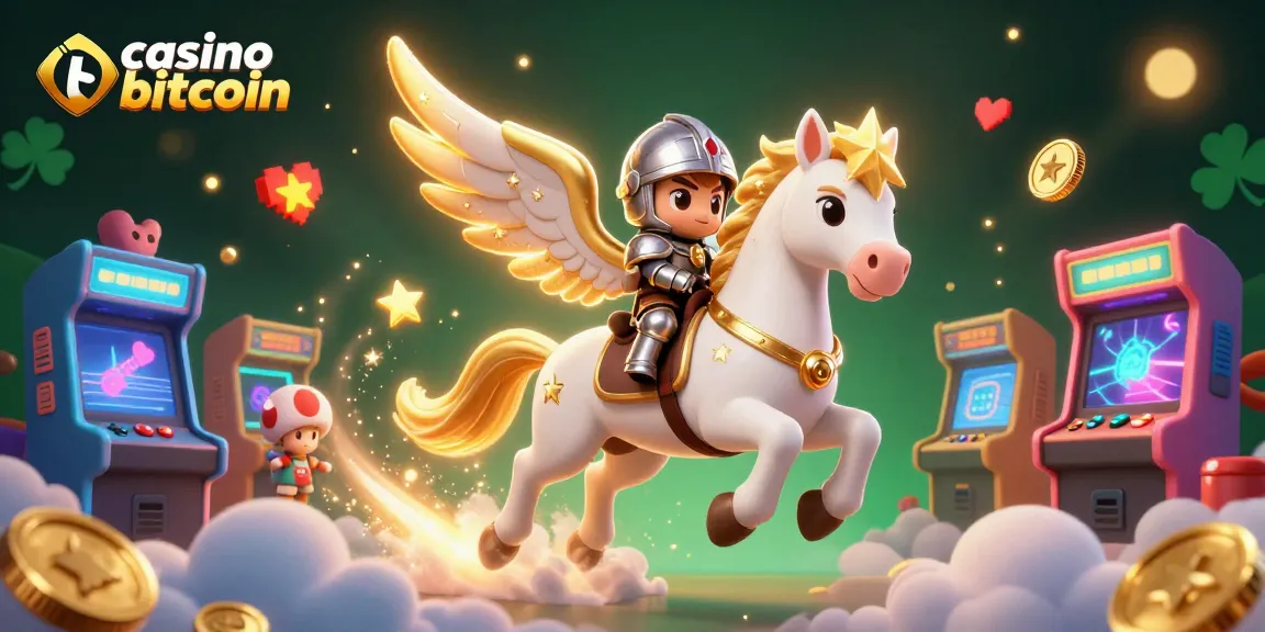 Gioca in un casino bitcoin con un cavallo celestiale e un cavaliere armato nel cielo.