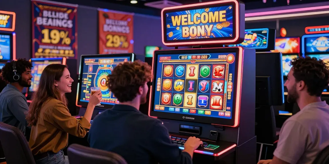 Exciting gaming experience at credit card casinos with players celebrating bonuses and vibrant visuals.