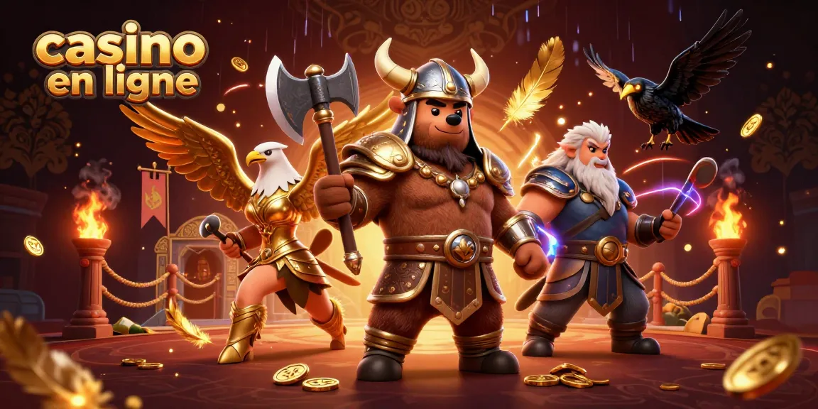 Jouer au casino en ligne avec des personnages épiques et des éléments de jeu en mouvement.