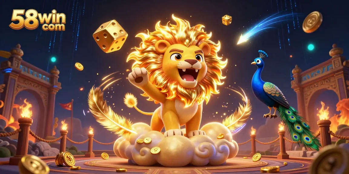 Experience thrilling wins at 58win com with vibrant casino games, golden dice, and festive ambiance.