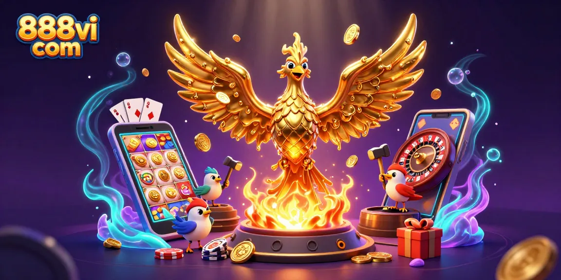 Experience exciting wins with 888vi com in this vibrant casino scene of golden phoenix and games.