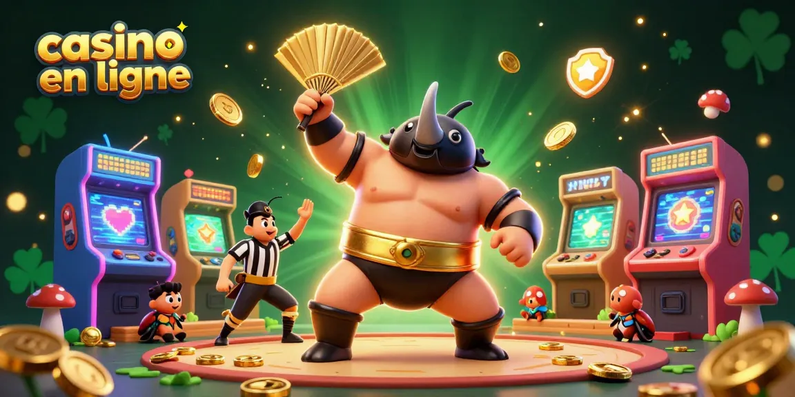 Jouer au casino en ligne avec des personnages de jeu animés et des symboles de chance, capturant l'excitation du jeu.