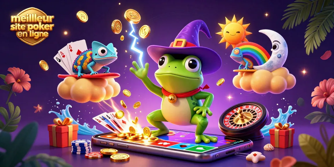 Découvrez le meilleur site de poker en ligne avec une illustration dynamique pleine de couleurs et d'action.