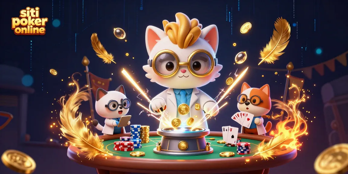 Gioca a poker online con i migliori siti di poker online, tavoli e fiches in un'illustrazione vivace.