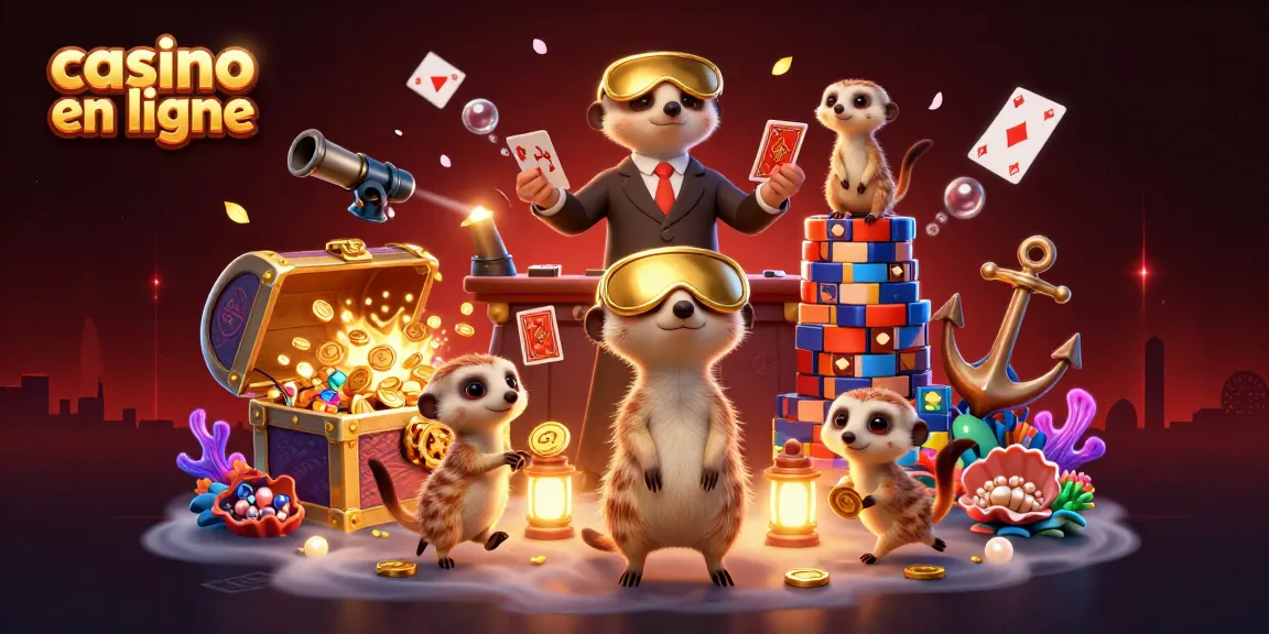 Profitez du casino en ligne avec une illustration dynamique de suricate gérant une opération de jeu.