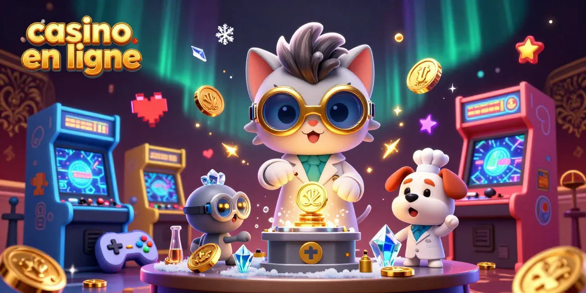 jouez au casino en ligne avec une scène dynamique de scientifiques et des machines à sous colorées