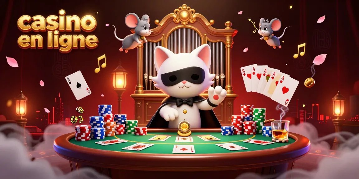 Jouer au casino en ligne avec un chat fantôme et une souris acrobate dans une scène de jeu animée