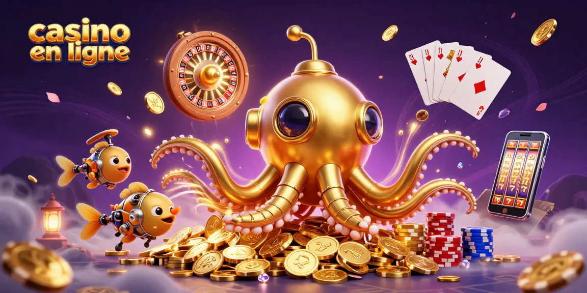 Gagnez au casino en ligne avec une illustration dynamique remplie de pièces d'or et de jeux de cartes excitants.