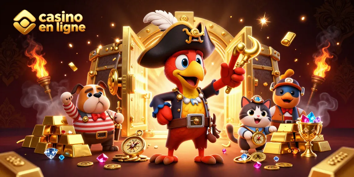 Plongez dans l'univers du casino en ligne avec un capitaine pirate et ses trésors scintillants.