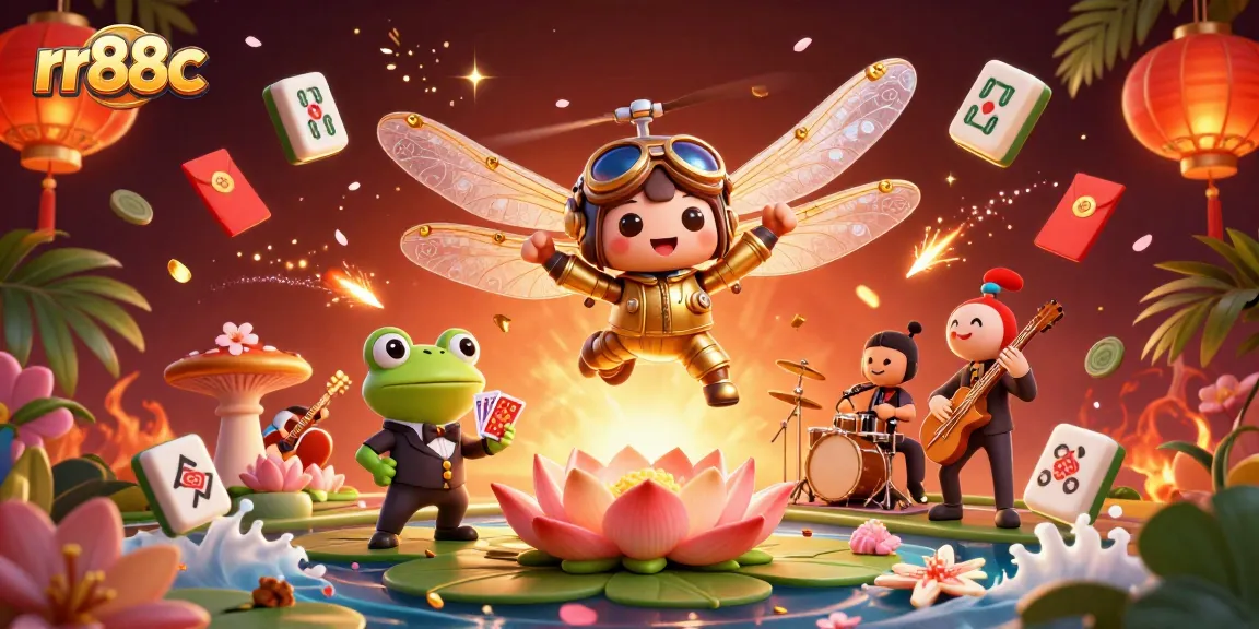 Engage in thrilling gameplay with rr88c at a vibrant lily pad casino featuring a frog croupier and jazz musicians.