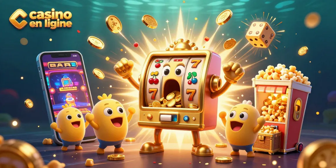 Machine à sous animée remportant un jackpot dans un casino en ligne animé.