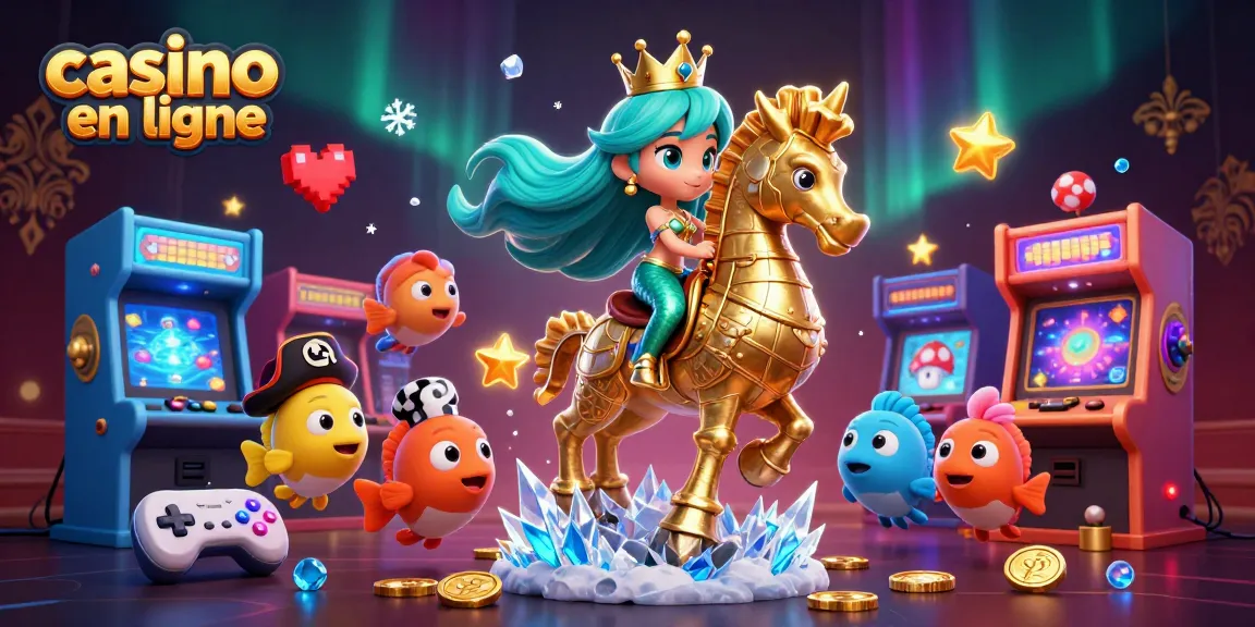 Une illustration 3D dynamique représentant une princesse sirène et un hippocampe en or, symbolisant le casino en ligne.
