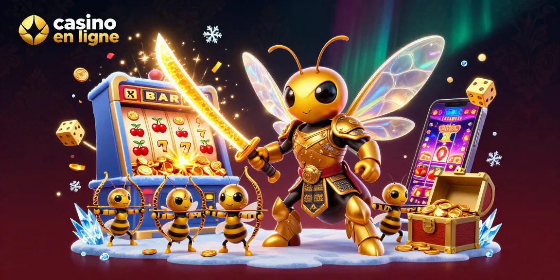 Découvrez une scène captivante de casino en ligne avec un énorme frelon doré au cœur de l'action.